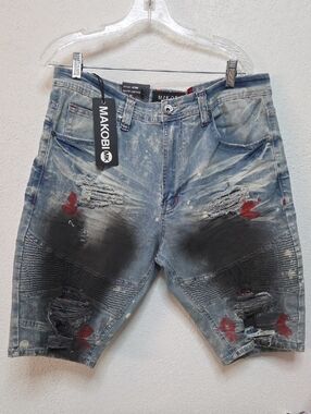 Makobi Distressed Blue Denim Men’s Shorts